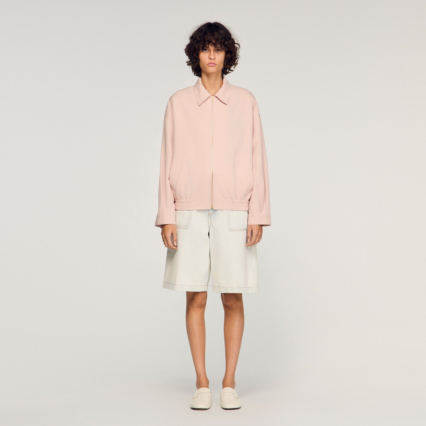 Guimauve Wide Cotton Linen Zip Jacket Pink