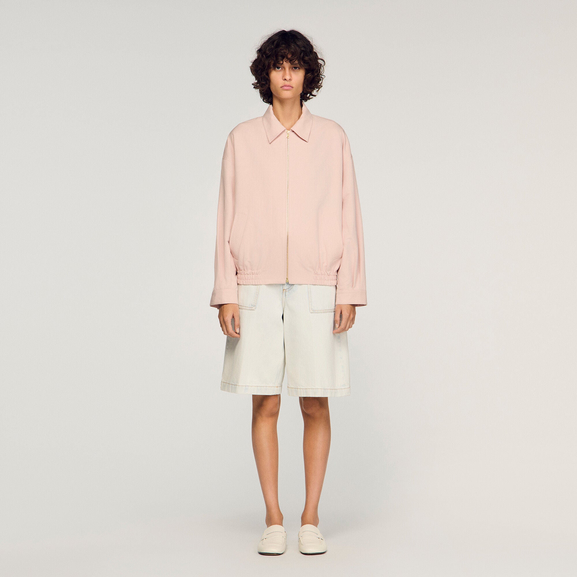 Guimauve Wide Cotton Linen Zip Jacket Pink