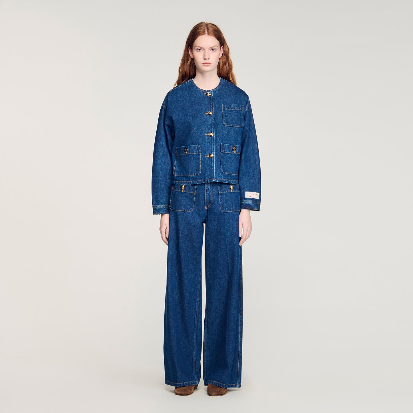 Dallas Statement Button Denim Jacket Deep Blu