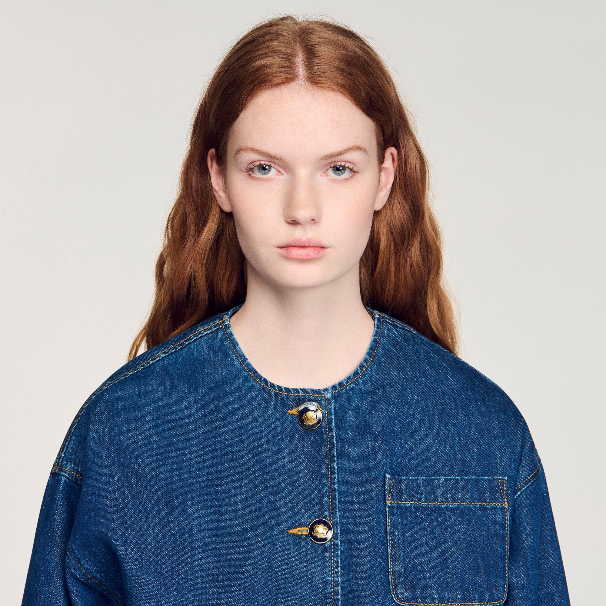 Dallas Statement Button Denim Jacket Deep Blu