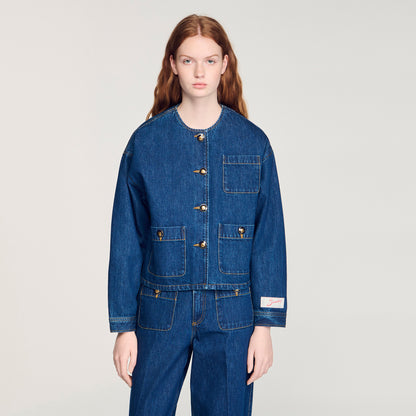 Dallas Statement Button Denim Jacket Deep Blu