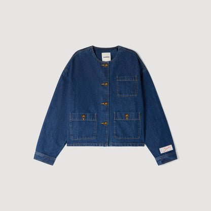 Dallas Statement Button Denim Jacket Deep Blu