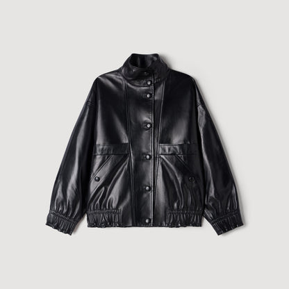 Kim Oversized leather jacket Black
