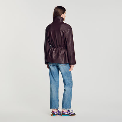 John Oversized leather collar jacket Bordeaux