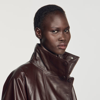 Joghen Oversized leather jacket Brown