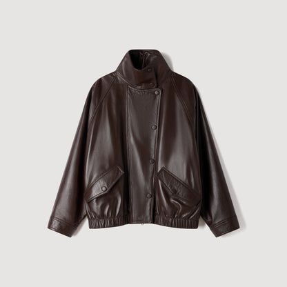 Joghen Oversized leather jacket Brown