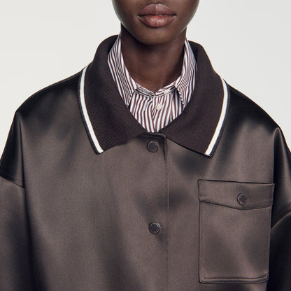 Quinn Satin-look jacket with polo collar Brown
