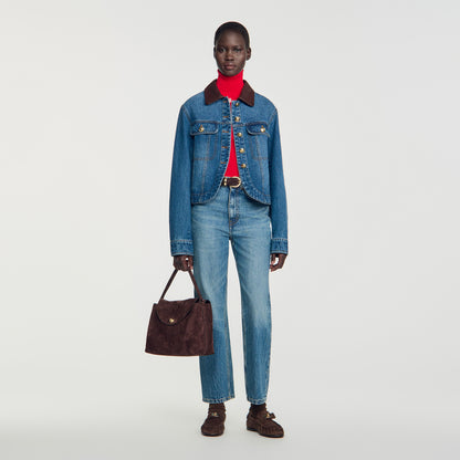 Benjamin Denim jacket with leather collar Blue Jean