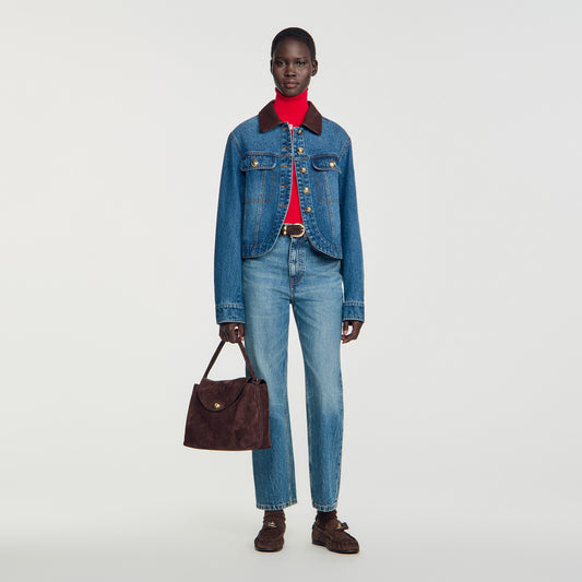 Benjamin Denim jacket with leather collar Blue Jean