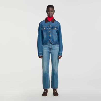 Benjamin Denim jacket with leather collar Blue Jean