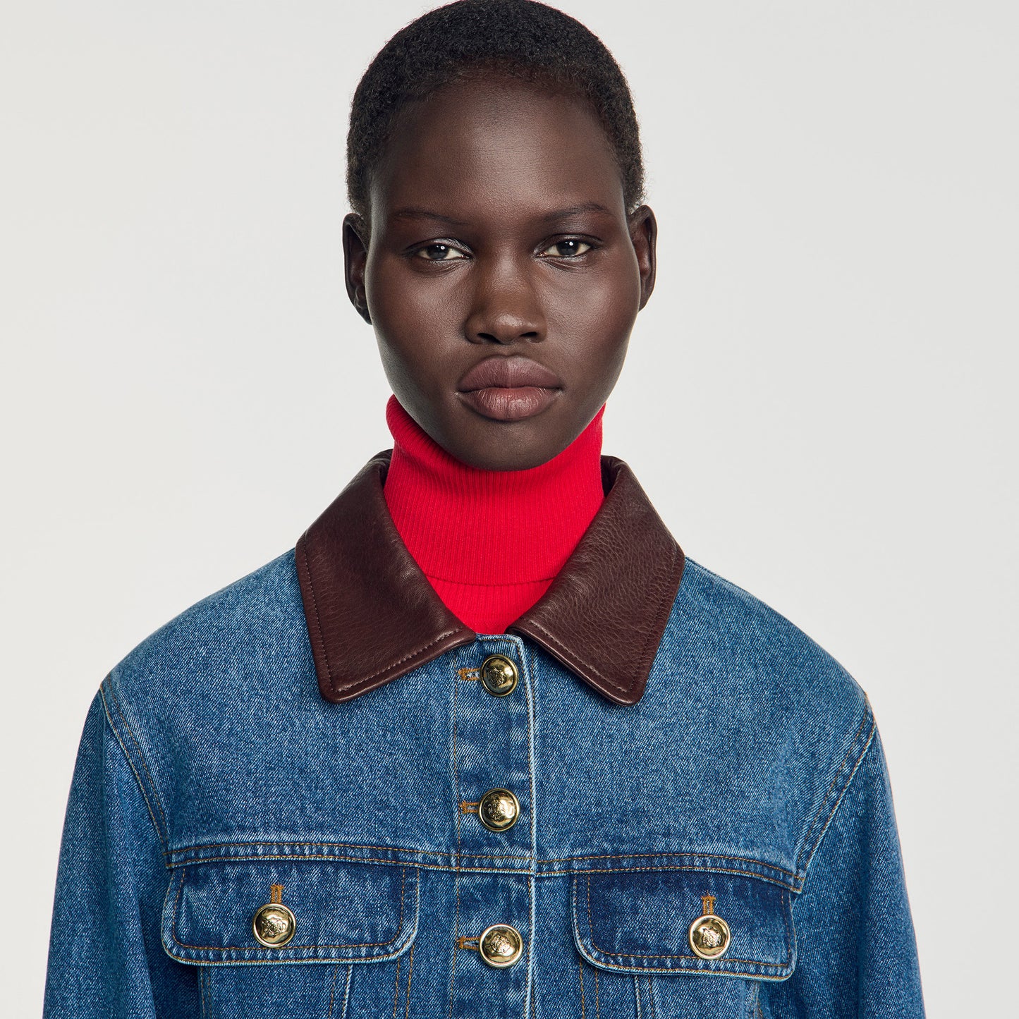 Benjamin Denim jacket with leather collar Blue Jean