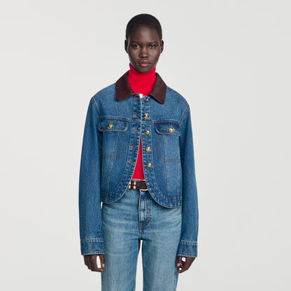 Benjamin Denim jacket with leather collar Blue Jean