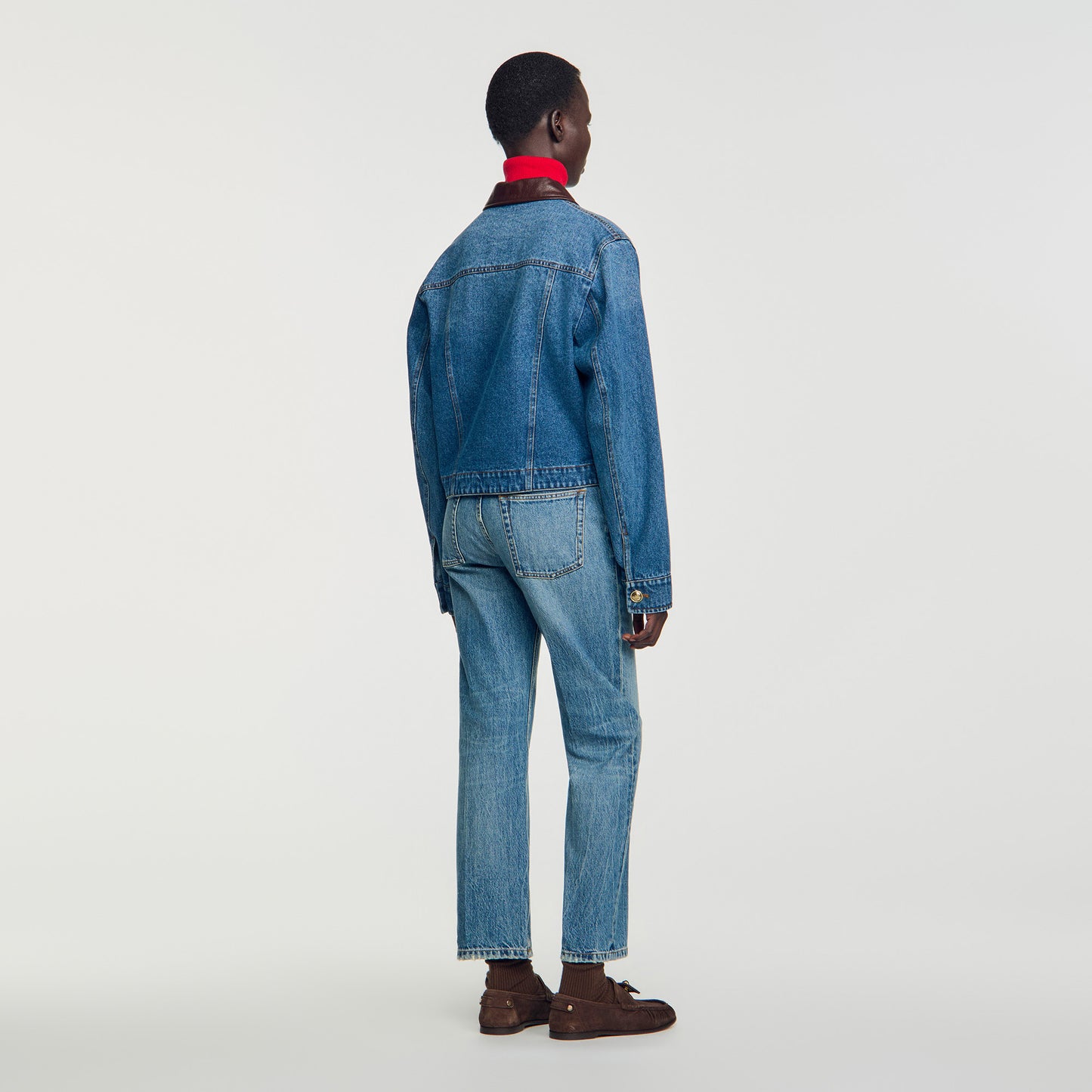 Benjamin Denim jacket with leather collar Blue Jean