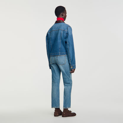 Benjamin Denim jacket with leather collar Blue Jean