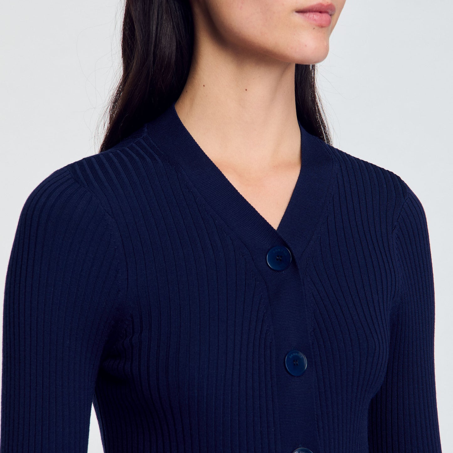Rib Knit Cardigan Navy BlueFushia