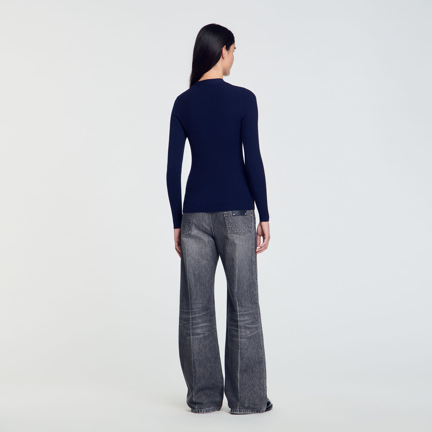 Rib Knit Cardigan Navy BlueFushia