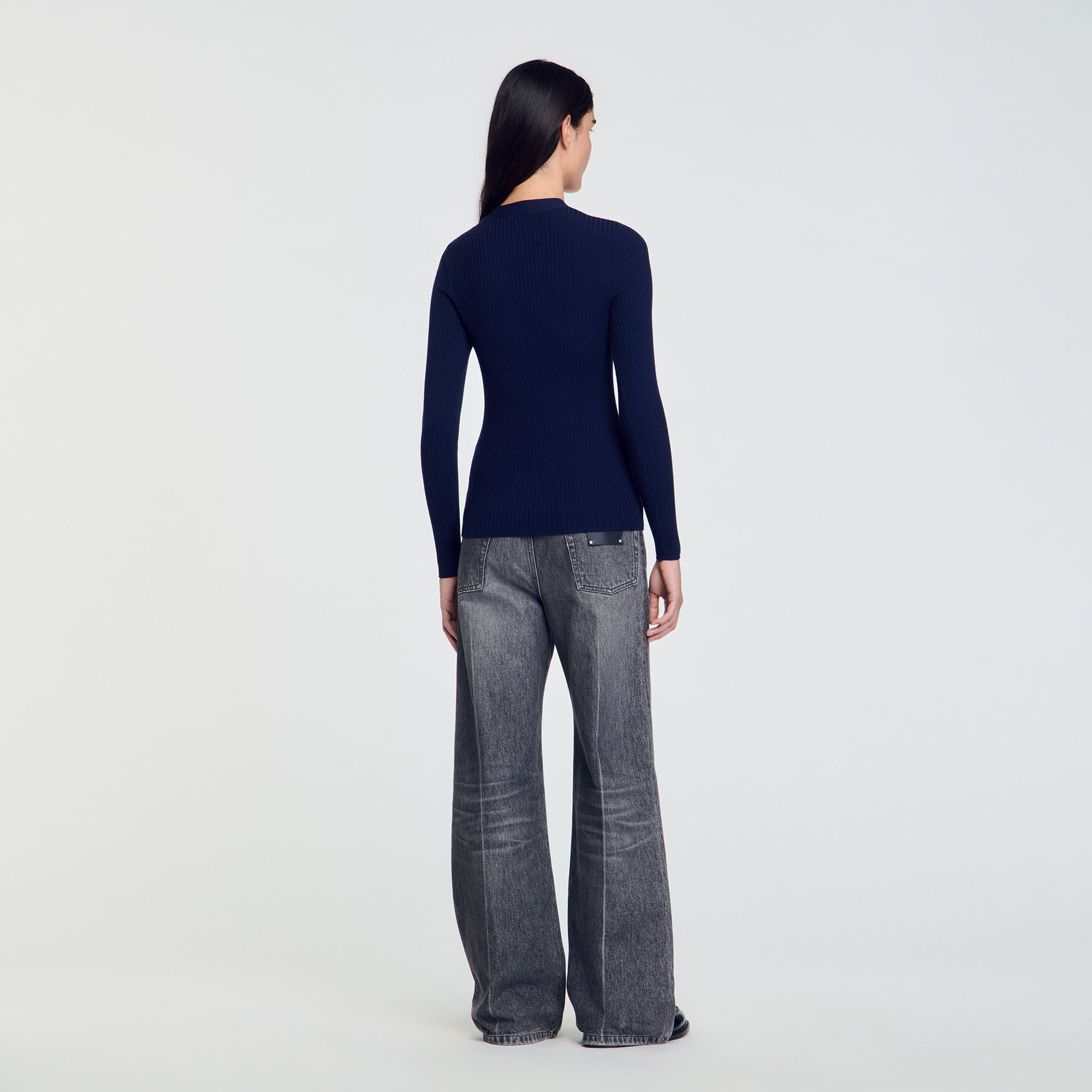 Rib Knit Cardigan Navy BlueFushia