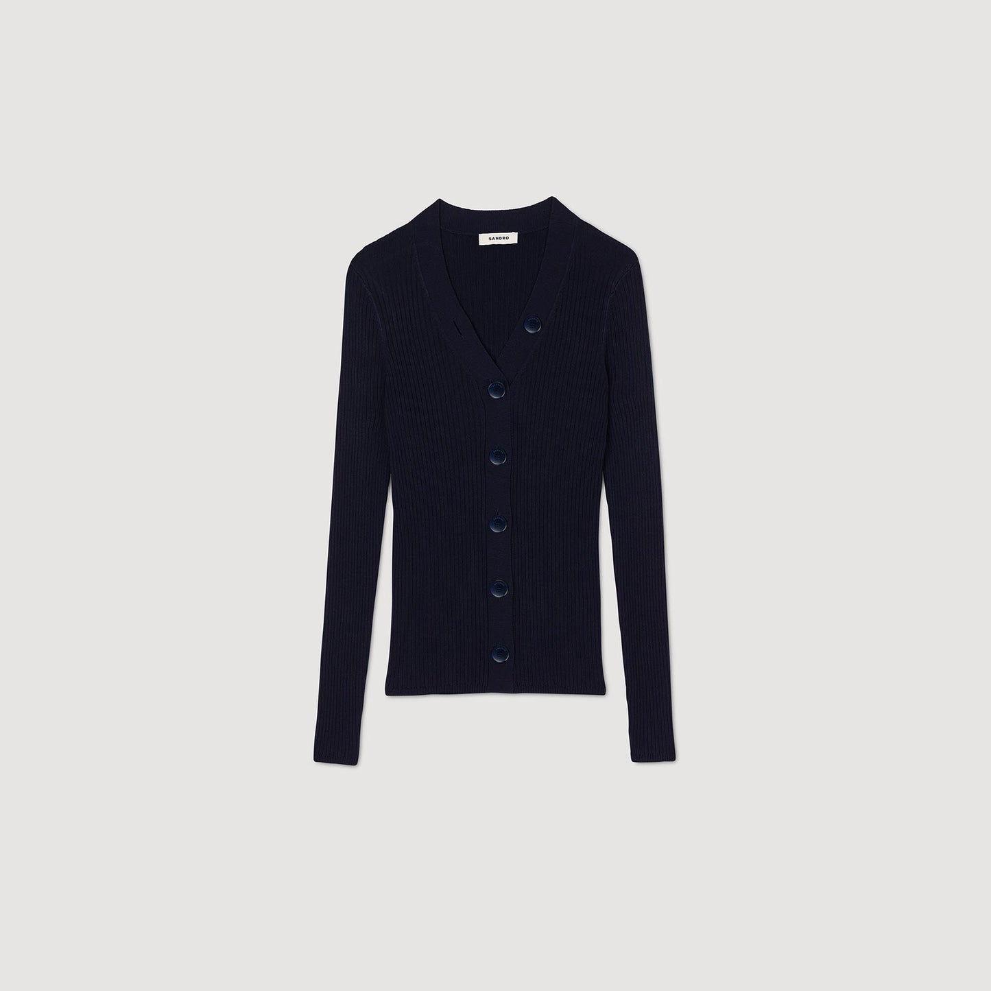 Rib Knit Cardigan Navy BlueFushia