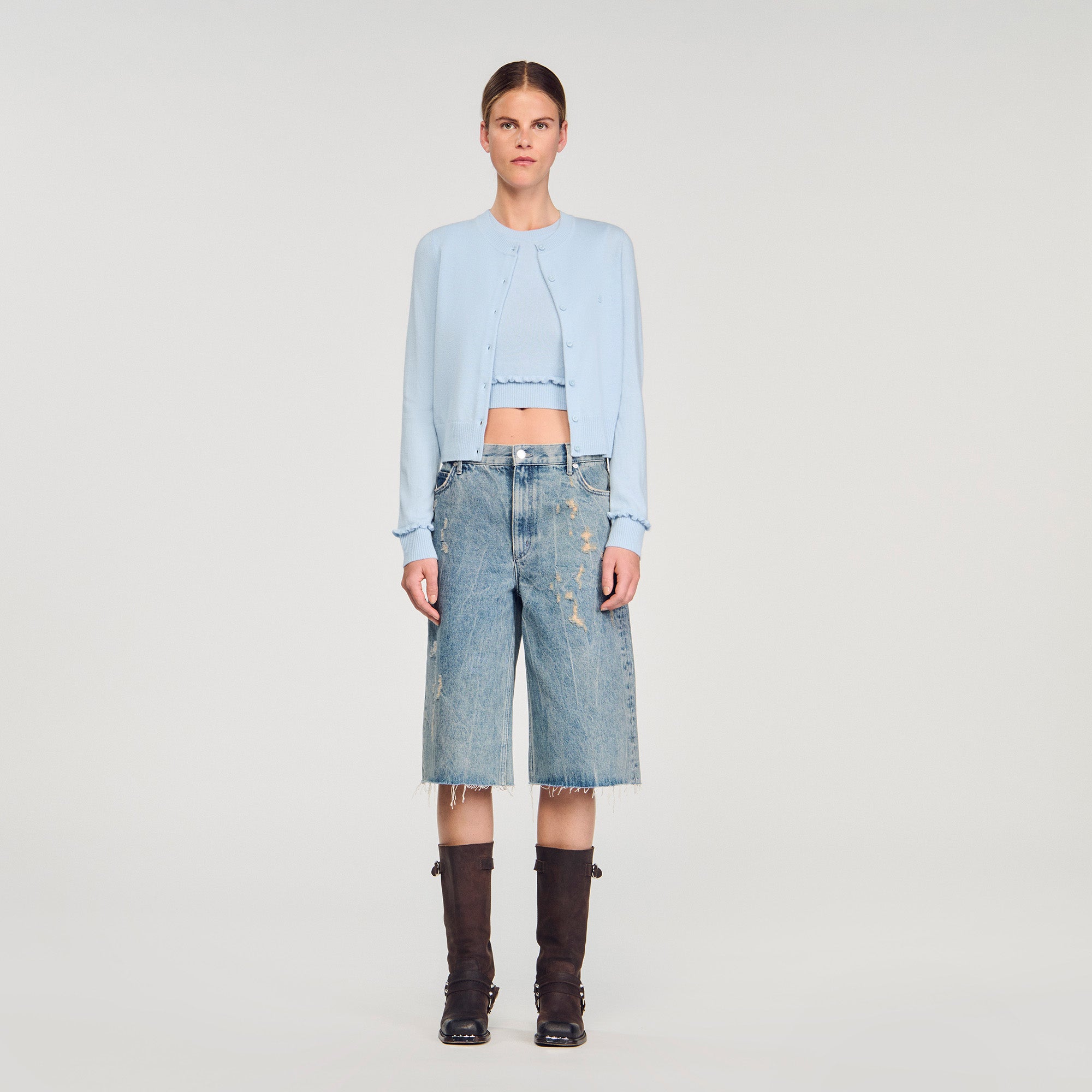 Emile Ruffled Cardigan Sky Blue
