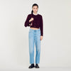 Knit Cardigan With Ruffled Collar Bordeaux