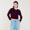 Knit Cardigan With Ruffled Collar Bordeaux