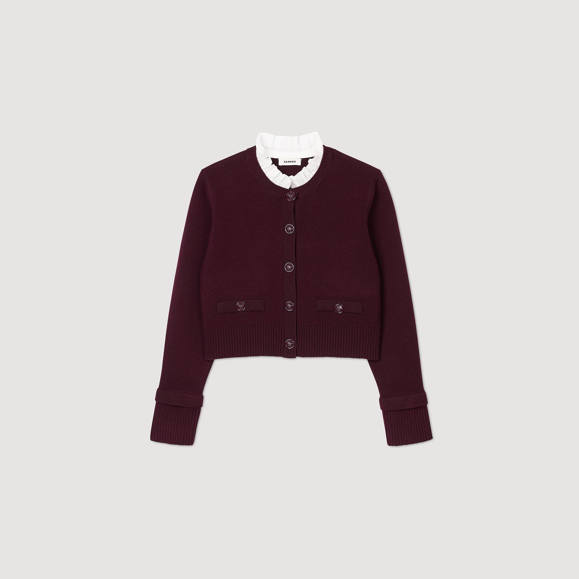Knit Cardigan With Ruffled Collar Bordeaux