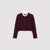 Knit Cardigan With Ruffled Collar Bordeaux