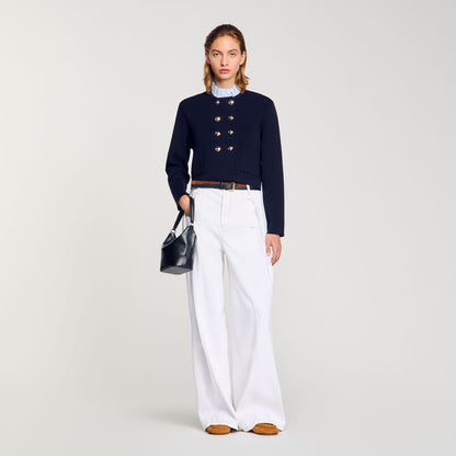 Cardigan With Removable Ruffled Collar Navy Blue