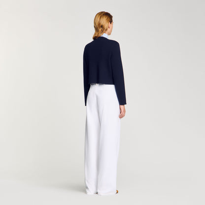 Cardigan With Removable Ruffled Collar Navy Blue