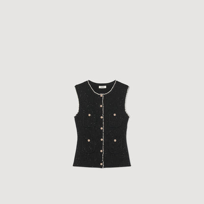Henria Decorative Tweed Waistcoat Black