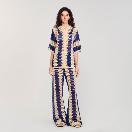 Palmas Two-Tone Knit Cardigan Blue / Ecru
