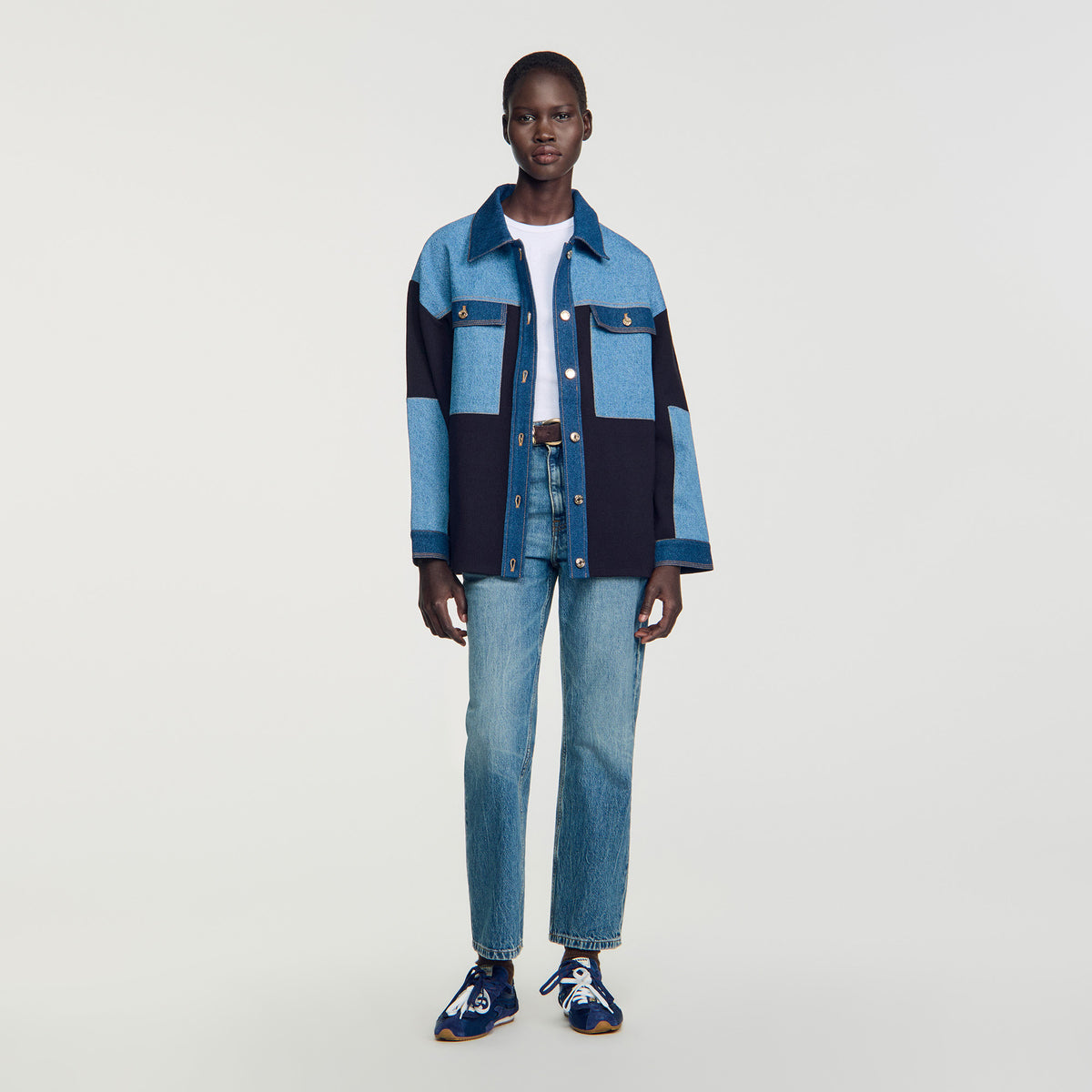 Celia Oversized denim mix cardigan Blue