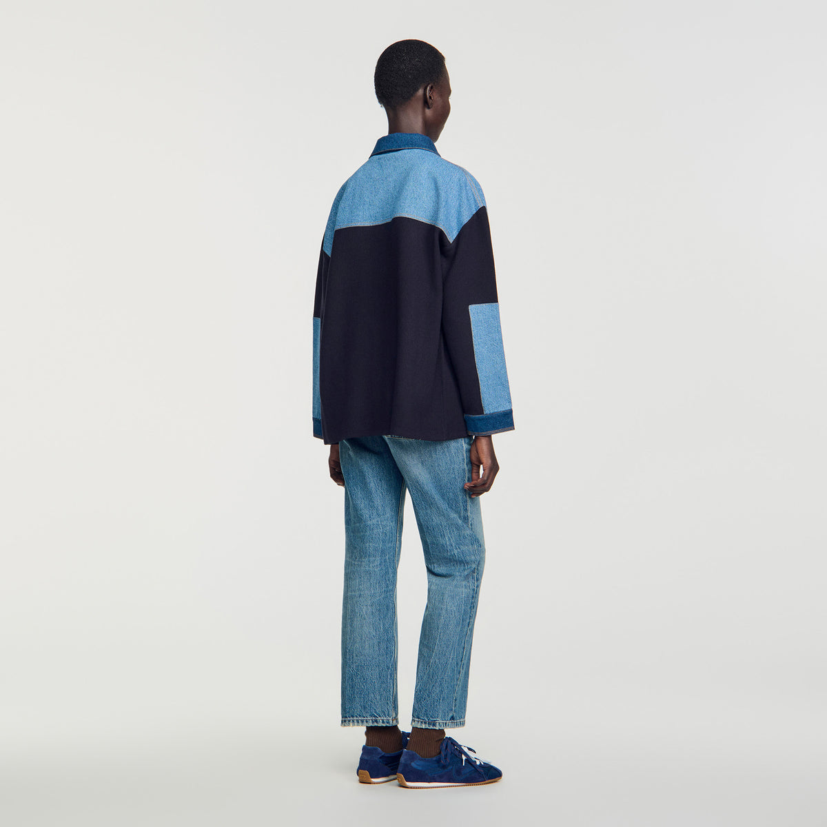 Celia Oversized denim mix cardigan Blue