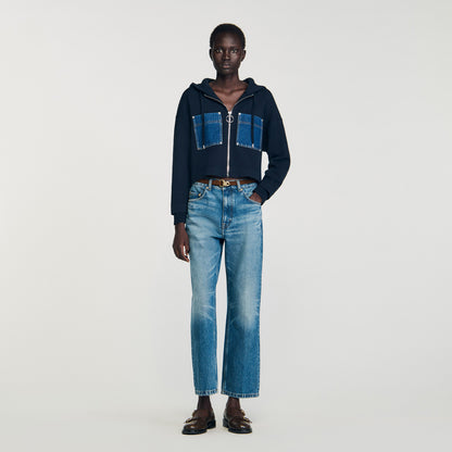 Adriane Knit And Denim Sweatshirt Navy Blue