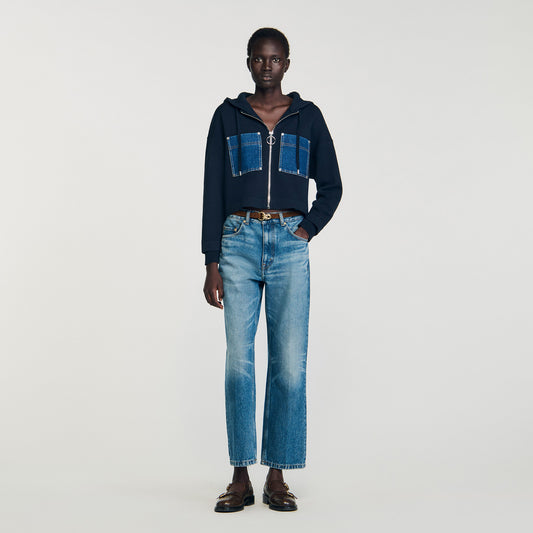 Adriane Knit And Denim Sweatshirt Navy Blue
