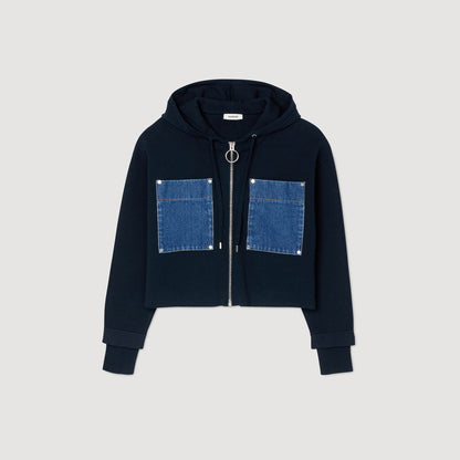Adriane Knit And Denim Sweatshirt Navy Blue