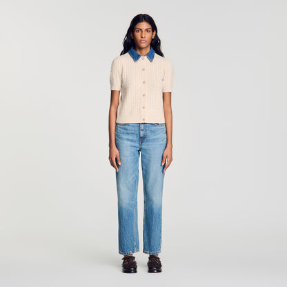 Mado Cardigan with denim collar Beige