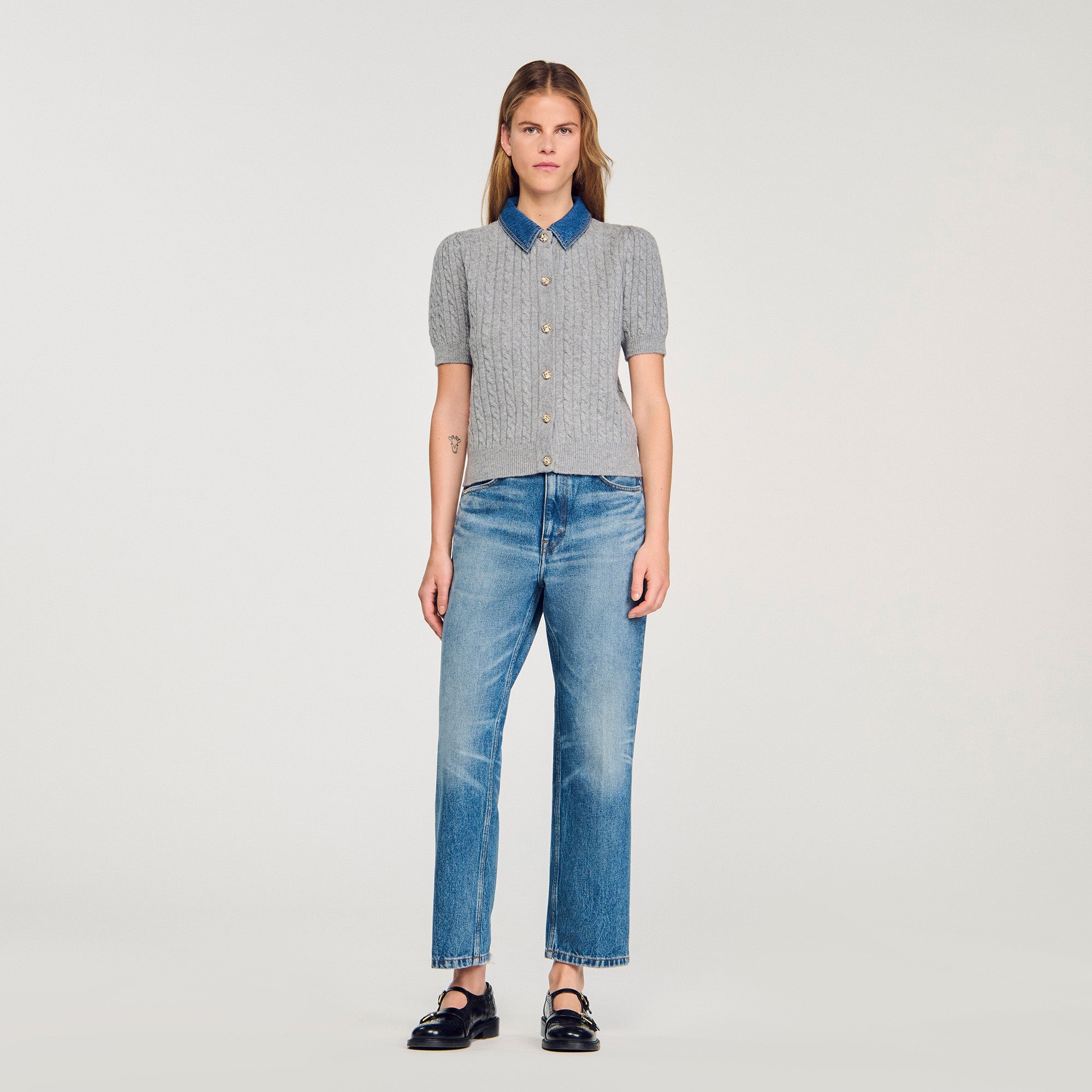 Mado Cardigan With Denim Collar Grey