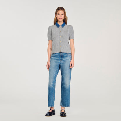 Mado Cardigan With Denim Collar Grey