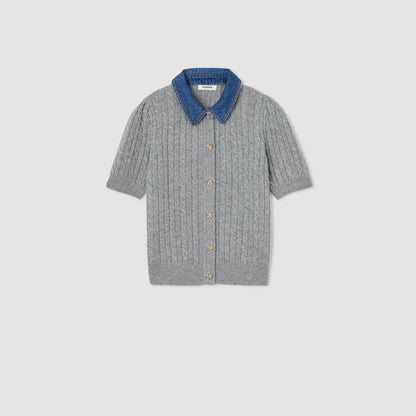 Mado Cardigan With Denim Collar Grey