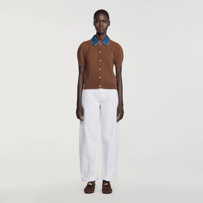 Mado Cardigan with denim collar Brown