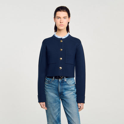 Meunie Cardigan With Ruffle Collar Navy Blue