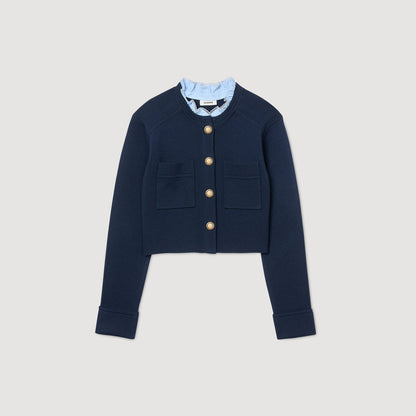 Meunie Cardigan With Ruffle Collar Navy Blue