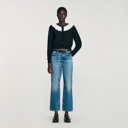 Roman Cardigan With Contrast Collar Black