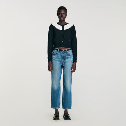 Roman Cardigan With Contrast Collar Black