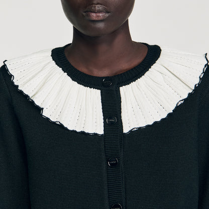 Roman Cardigan With Contrast Collar Black