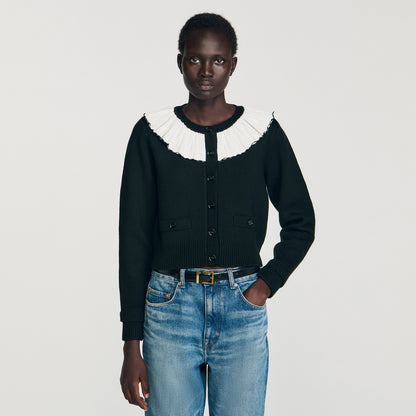 Roman Cardigan With Contrast Collar Black