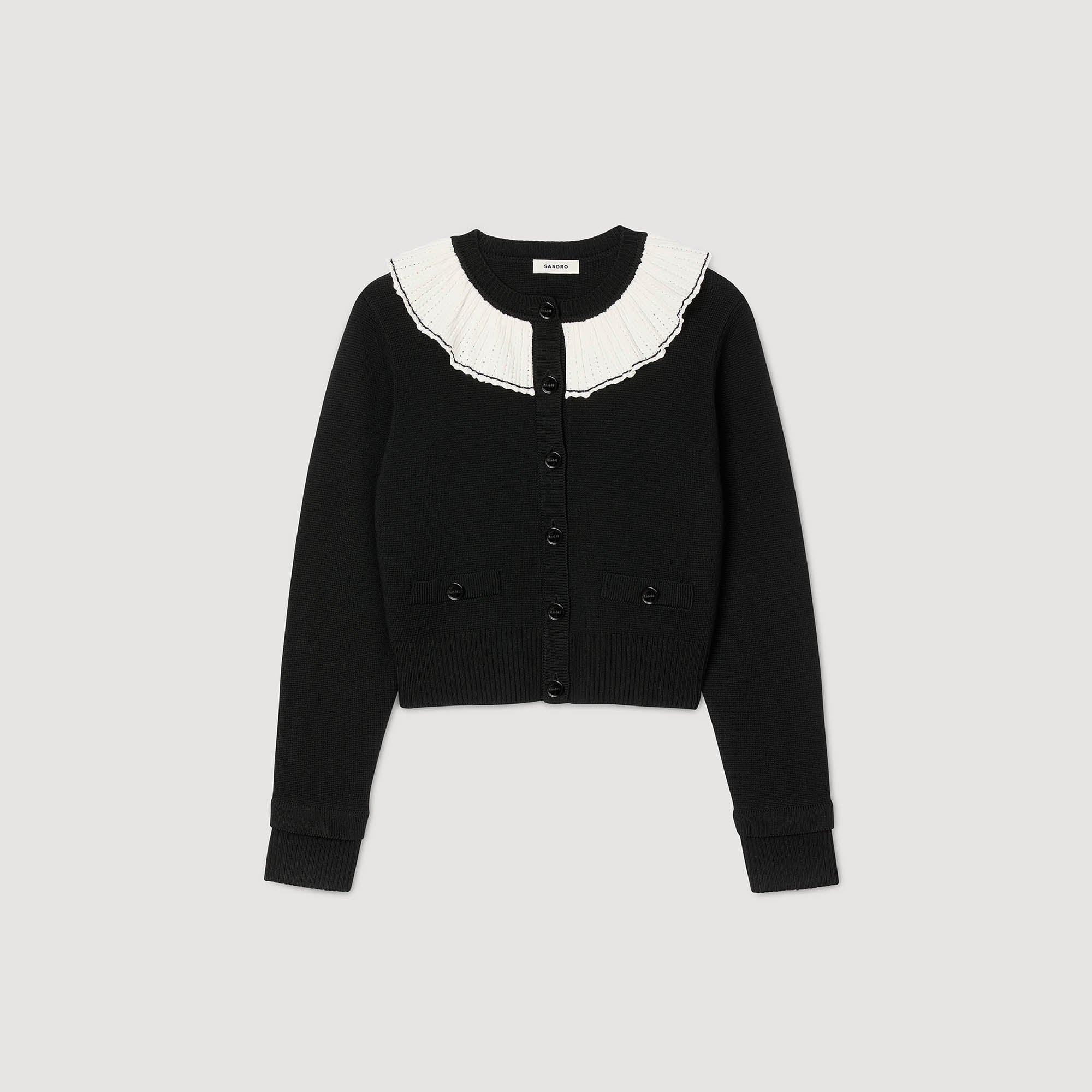 Roman Cardigan With Contrast Collar Black
