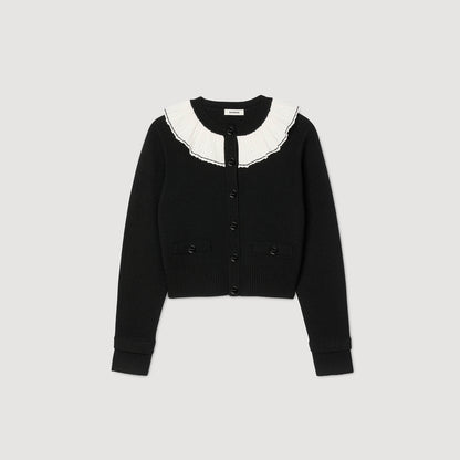 Roman Cardigan With Contrast Collar Black