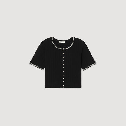 Manuel Cropped Beaded Cardigan Black